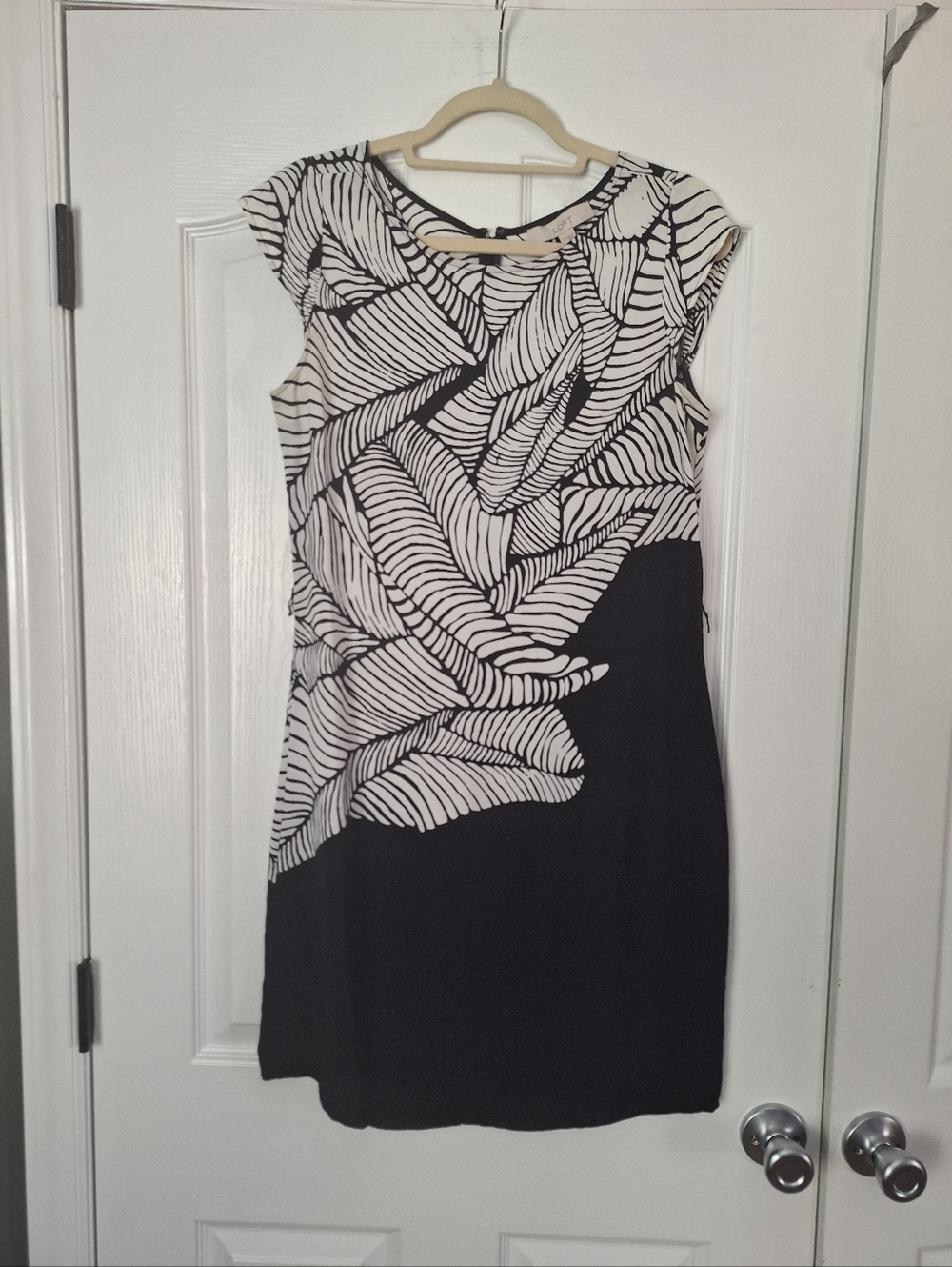 LOFT Black and White Printed Midi Dress